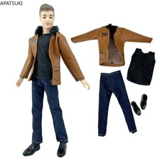 Brown Leather Fashion Motor Style Clothes Set For 12" Boy Doll Outfit Coat Shoes