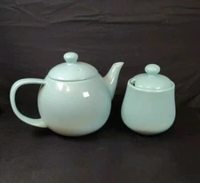 Sweese Turquoise Porcelain Tea Pot with Lid & Sugar Canister with Lid EUC