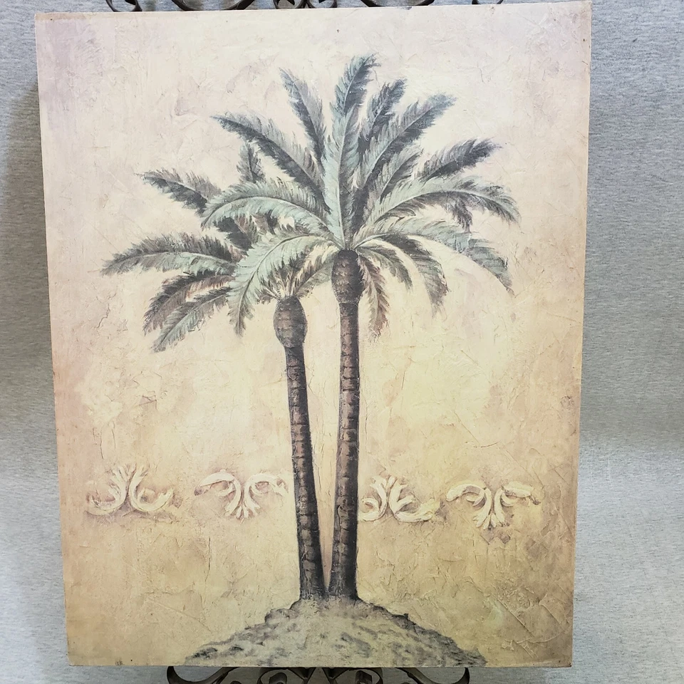 Drawing Print of Two Palm Trees Pastel Background Trimmed with Metalwork 16"x20" - Image 2 of 4