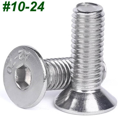 #10-24 UNC 304 Stainless Steel Flat Head Countersunk Hex Socket Cap Screws Bolts