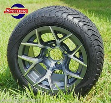 Golf Cart 12 Gunmetal Rally Wheels And 21540-12 Low Profile Tires Set Of 4
