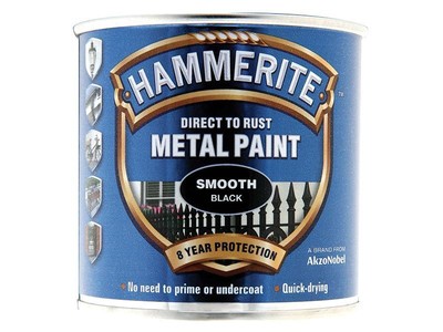 Hammerite Direkt-auf-Rost Metalllack Schwarz, Glatte Oberfläche, 250ml