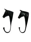 Lot 2 Horse Head Black Wall Hook Hanger Coat Towel Rack Equestrian Western Brass