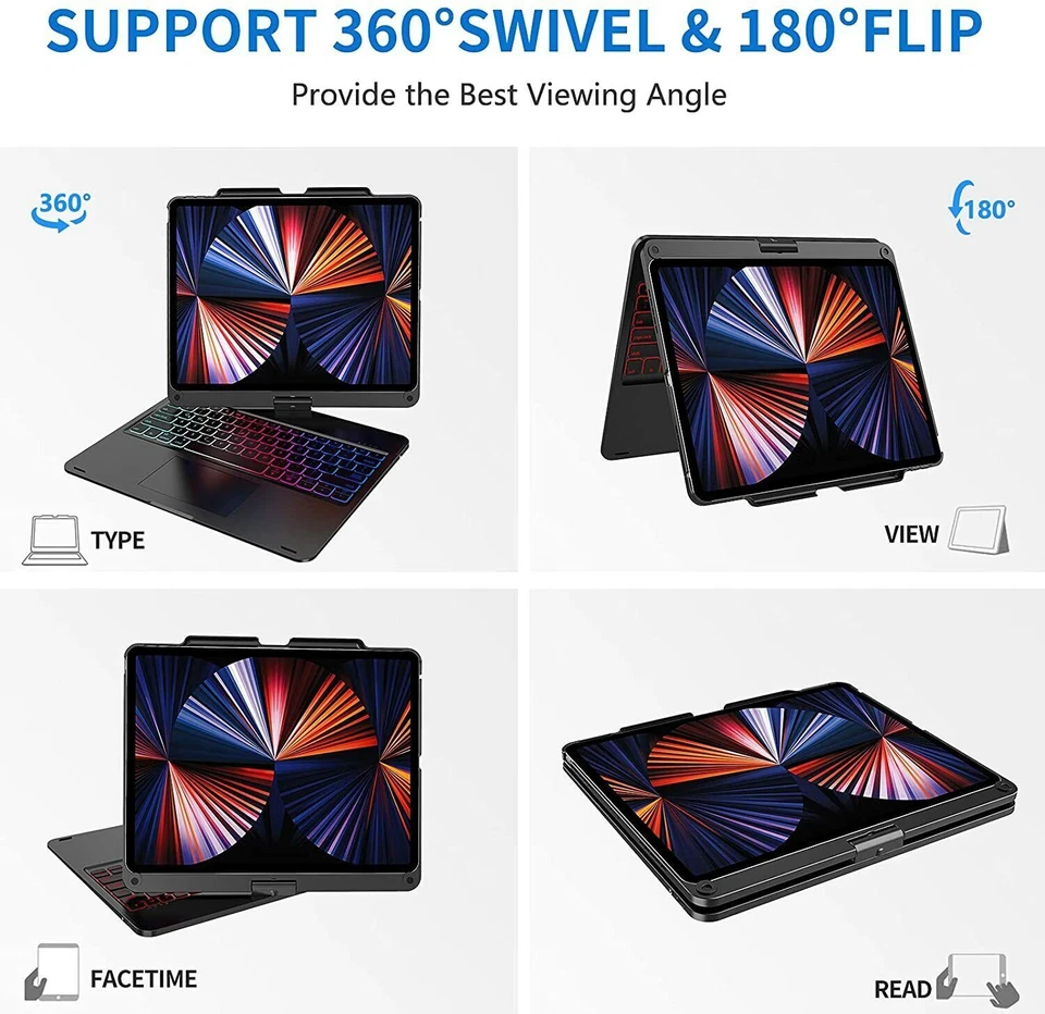 Backlit Touchpad Keyboard Case 360 Rotatable For iPad Pro 12.9'' 6th 5th 4th Gen - Image 4 of 4