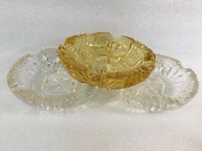 3 Vintage Ribbed Round Ashtrays 2 Clear 1 Yellow