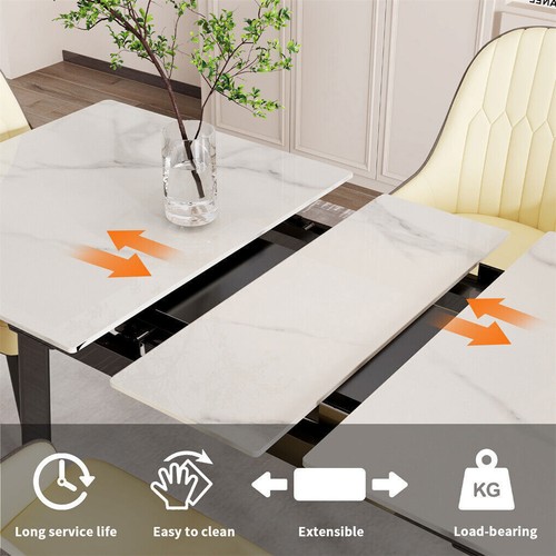 Flexible Extendable Dining Tables Sintered Stone Top w/ High Strength Metal Legs - Picture 14 of 25