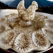 Ceramic Hen Deviled Egg Platter Brown Speckles Country Decor