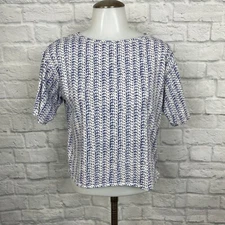 GAP Women's Small Crop Top Blue White Short Sleeve T-Shirt Casual
