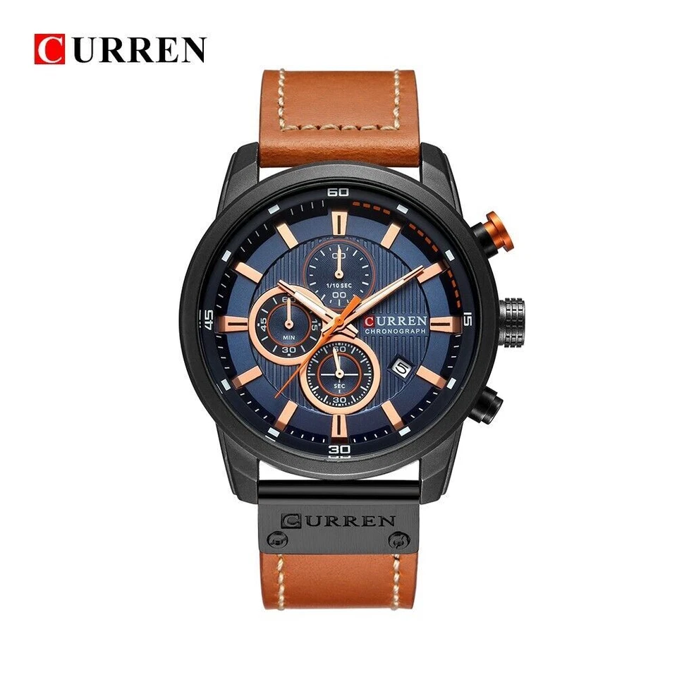 Curren Herren Luxus Leder Armbanduhr Chronograph Wasserdicht Datum Analog Quarz - Bild 2 von 4