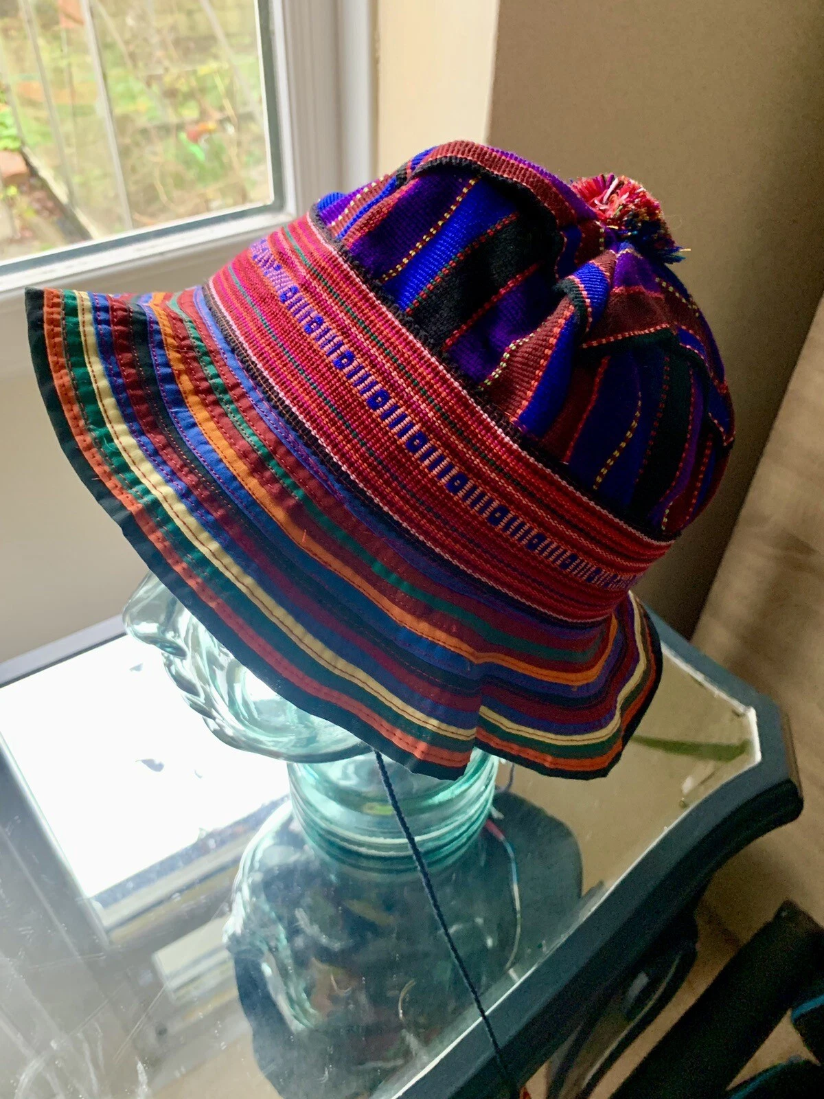 NWOT Summer Bucket Pom Pom Red Purple Aztec style 55-57cm[new] One Size Drawstr