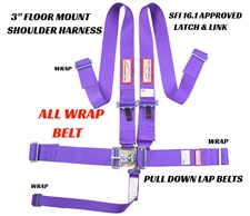 OFF ROAD 5 POINT RACING HARNESS 3" SEAT BELT FLOOR MOUNT WRAP IN SFI 16.1 PURPLE