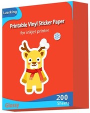Glossy Printable Vinyl 200 Sheets for Inkjet Printer Sticker Paper 8.5"x11" A...