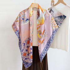 Vintage Print 100 Mulberry Silk Wrap Shawl Bandanna Stole Square Scarf 43" Pink