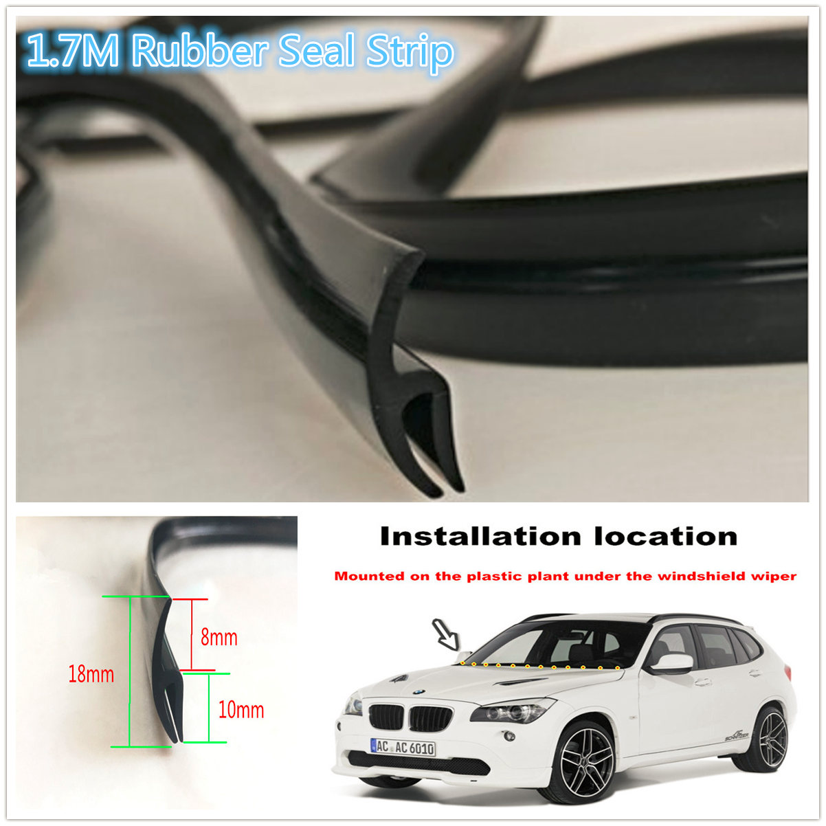 Kit Guarnizione In Gomma Per Sotto Parabrezza Auto - Profilo 1.8m - Universale