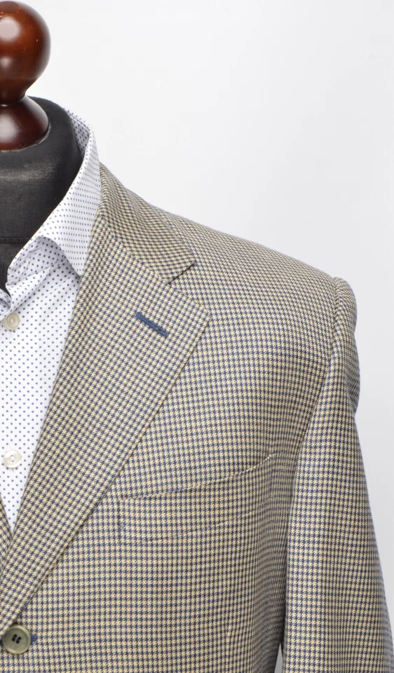 Men's CANALI Blue/Yellow Houndstooth Silk/Wool 3Btn Blazer EU 54C / UK,US 44S 4 Foto 3 de 4