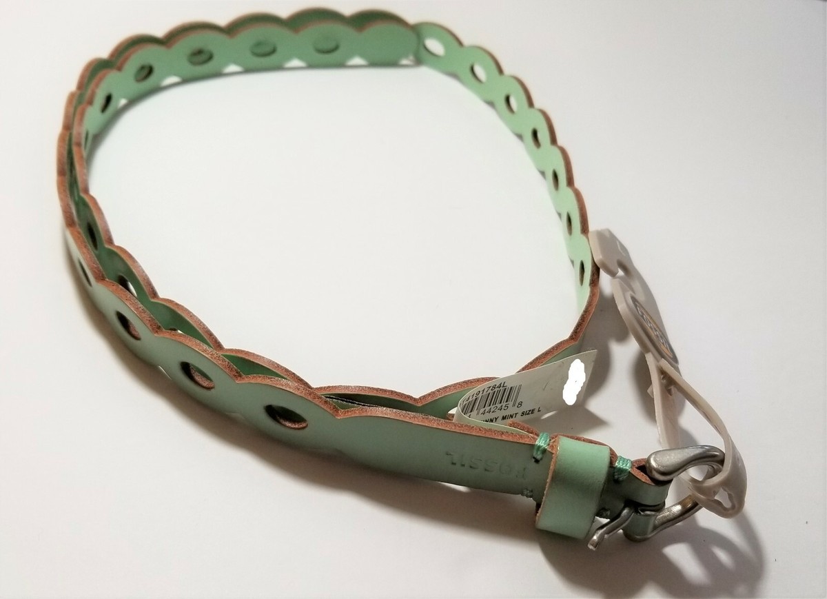 NEW FOSSIL ANTIQUE SILVER TONE BUCKLE,MINT GREEN SCALLOPED  display picture 2
