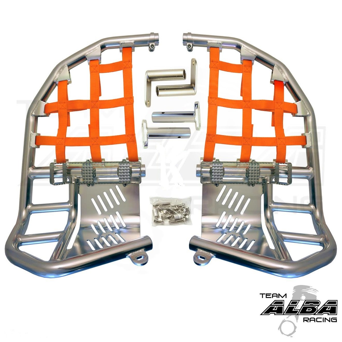 Yamaha YFZ 450 Nerf Bars Pro Peg Heel Guard Alba Racing Silver Ora