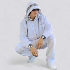 Men  s Manzini White  Black Velvet Hooded Casual Tracksuit Outfits Sets NWT