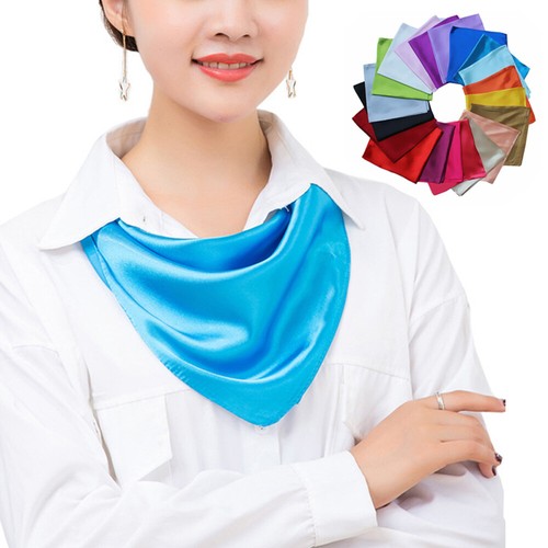 60*60cm Womens Candy Colors Solid Silk Satin Kerchief Small Square Neck Scarves - Bild 4 von 45