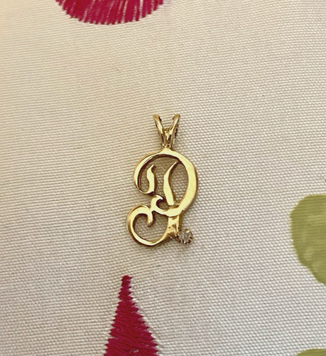 VTG ITALIAN 14K YELLOW GOLD DIAMOND SCRIPT LETTER INITIAL"P" PENDANT 60'S UNWORN - Picture 2 of 4