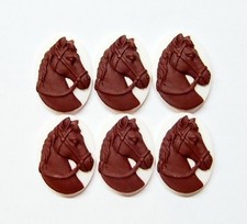 8 Vintage Brown over White 25x18mm Horse's Head Portrait Resin Cameos Cabochons