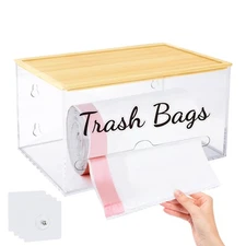 JYPS Stackable Storage Trash Bag Holder With Bamboo Lid, Wall Mounted Garbage...