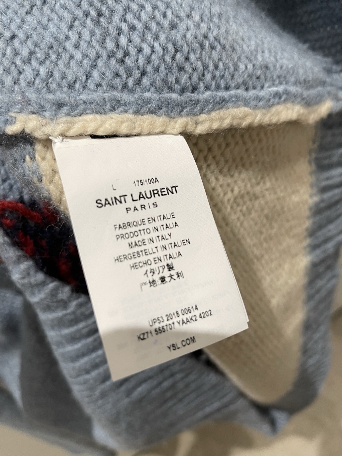 Maglione Saint Laurent Robot Design Manica Lunga Blu Taglia Large