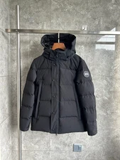 ♚Men's Black Canada Goose Wyndham Warm and Windproof Black Label Removable Hood