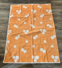 Vintage Tablecloth White Daisy Flower Pattern Orange Vinyl Flannel Lined 86x60&rdquo;