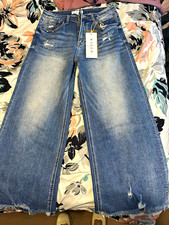 Risen Women’s Size 30 Medium Wash Distressed Wide Leg Blue Denim Jeans