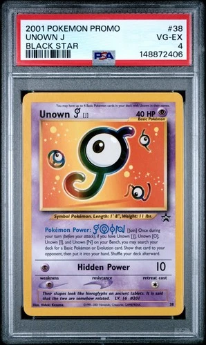 2001 POKEMON PROMO BLACK STAR #38 UNOWN J PSA 4