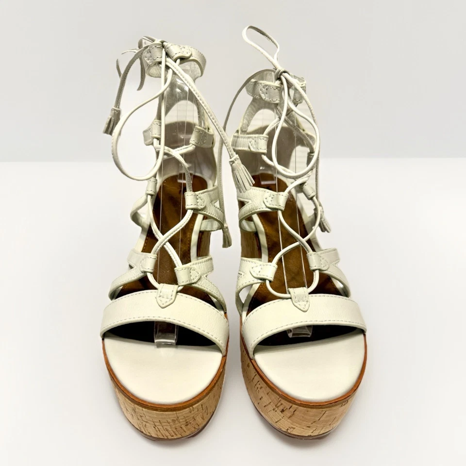 Frye Womens Heather Lace Up Tassel Cork Wedge Gladiator Sandals Cream Tan Size 8 - Image 3 of 4