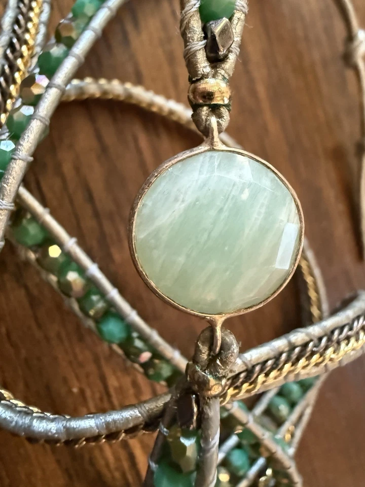 Новый Nakamol блестящий надежном браслет w зеленый кристалл бисер золото сплетенный серый кожаный - Изображение 4 из 4