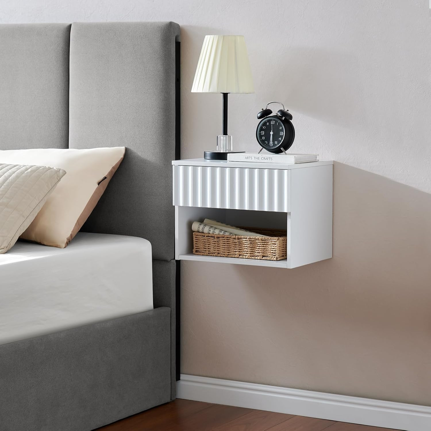 With Fluted Drawer - Matte White Bedside Table