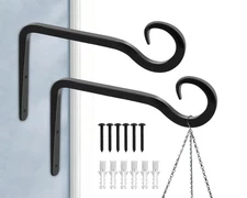 2 Pack Black Wrought Iron Hooks Hanger Wall Mount / Hang Up To 8 inch Plant