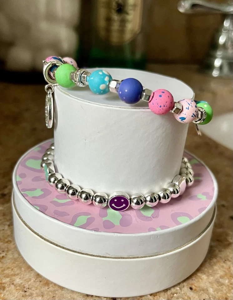 Bomb Party RETRO Partial Stack W/Removable Diamond CZ Smiley Face Charm - Image 2 of 4