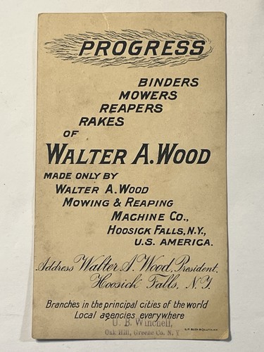 Walter A. Wood Reaping Machines Hoosick Falls NY Trade Card Winchell Oak Hill - Picture 2 of 2