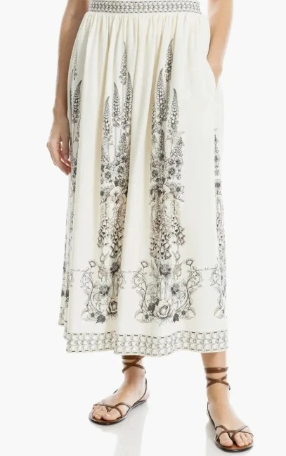 Max Studio Maxi Jupe Femme M Jaune Géométrique 100% Polyester Long Maxi
