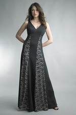 Sequin Panel V-Neck Gown