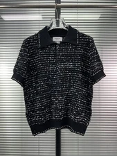 Thom Browne Men/women's Tweed Lapel Short-sleeved Simple Crew Neck Knitted Top