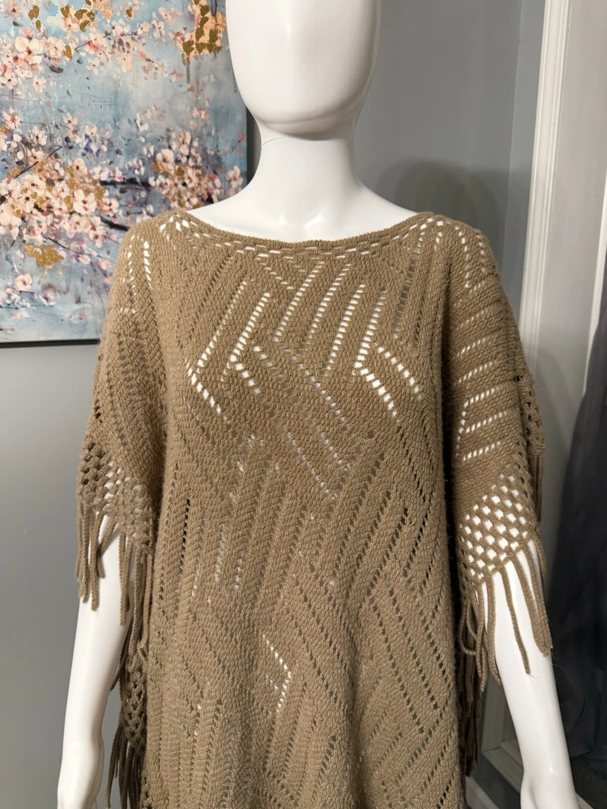 Boho Revival Hippie Steve Madden One Size Knit pullover drape poncho Fringe