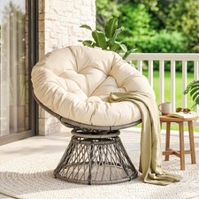 360° Swivel Rattan Papasan Moon Bowl Chair Round Outdoor w/ Padded Cushion-Grey