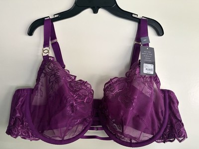 Cacique Lane Bryant Unlined Curvy Balconette Burgundy Lace Floral Bra, 48C