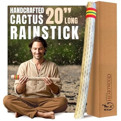  20'' Cactus Rainstick from Chile - Authentic Red, Yellow, Green Yarn