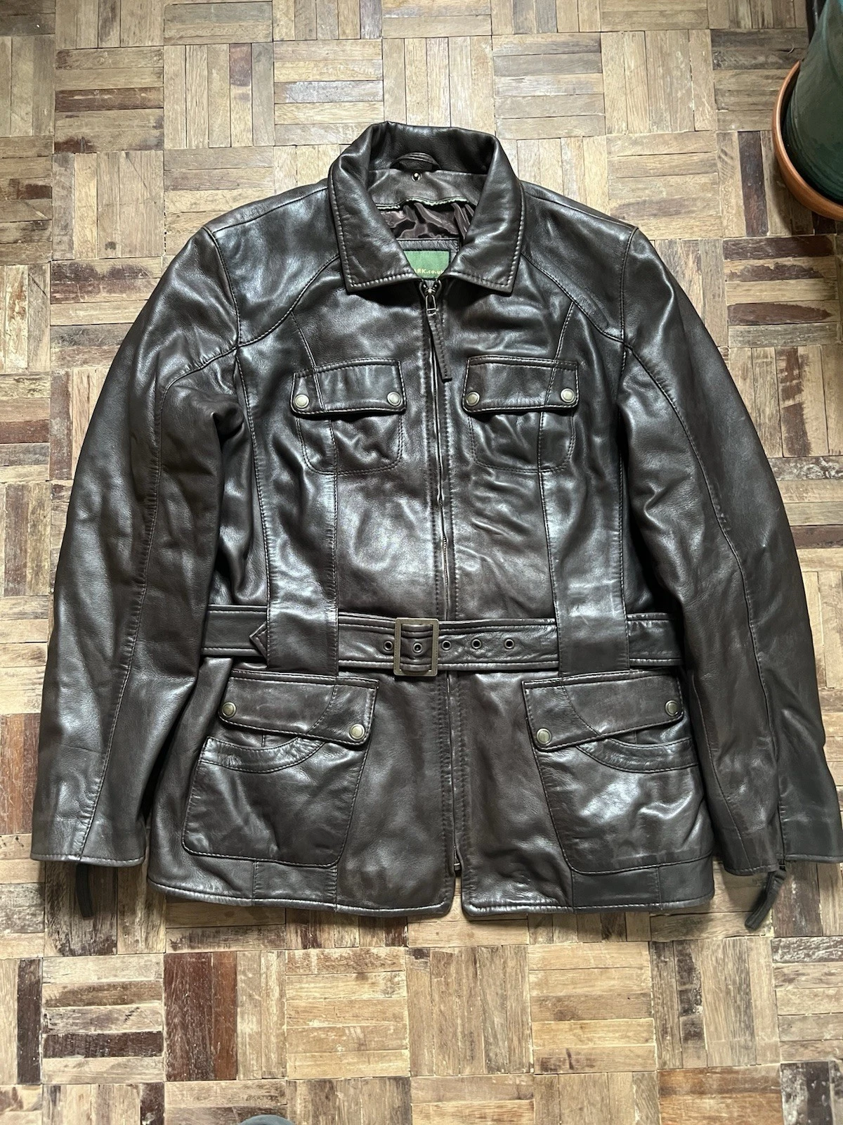 Hide park hunting fishing utility leather jacket Brown