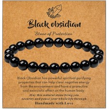 8mm Natural Black Obsidian Healing Crystal Stretch Bracelet for Women Men Jewelr