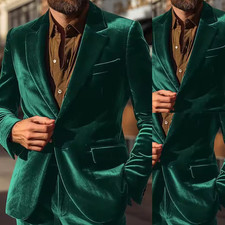 Green Velvet Men Wedding Tuxedos Tailored Smart Two Button Birthday Party Prom