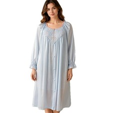 Vintage Vanity Fair Blue Nylon Nightgown Robe M Embroidered Floral USA