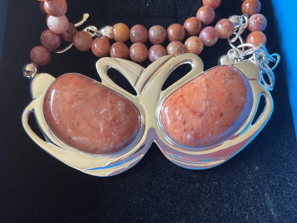 🍁IMPRESIONANTE COLLAR DE PIEDRA MARRÓN JAY KING Y COLGANTE DE PLATA Y PIEDRA🥀 Foto 2 de 4