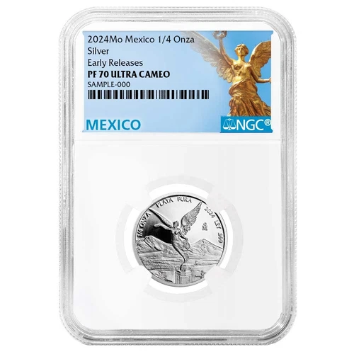 Mexico 2024 1/4-oz Proof Silver Libertad Onza NGC PF70UC ER Mexico Label